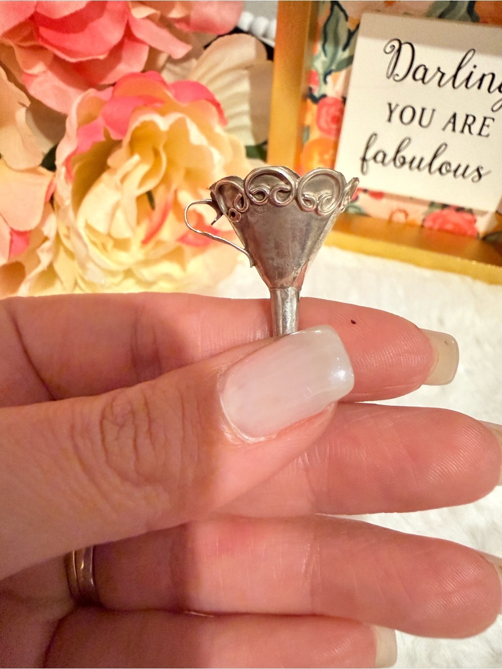 Vintage Sterling Silver Perfume Funnel Floral 925 Mini Antique Vanity Tool - Picture 3 of 10